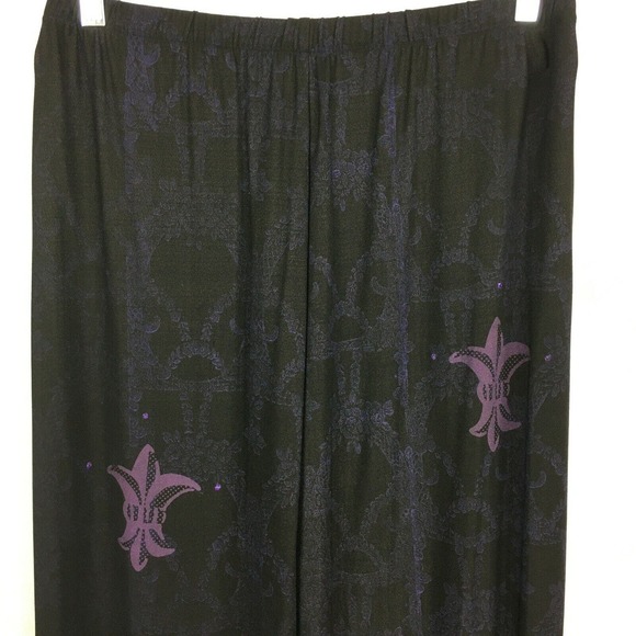 JGs Mad Lab Pants Womens Sz L Dark Purple Art To Wear Fleur De Lis Wide Leg - Picture 4 of 10